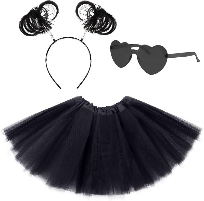 Lainlight Store Tutu for Girls, 3 Layered Tulle Tutu Skirts Set with Heart Glasses,Ponytail Headband Cosplay Party Supplies - Image 1